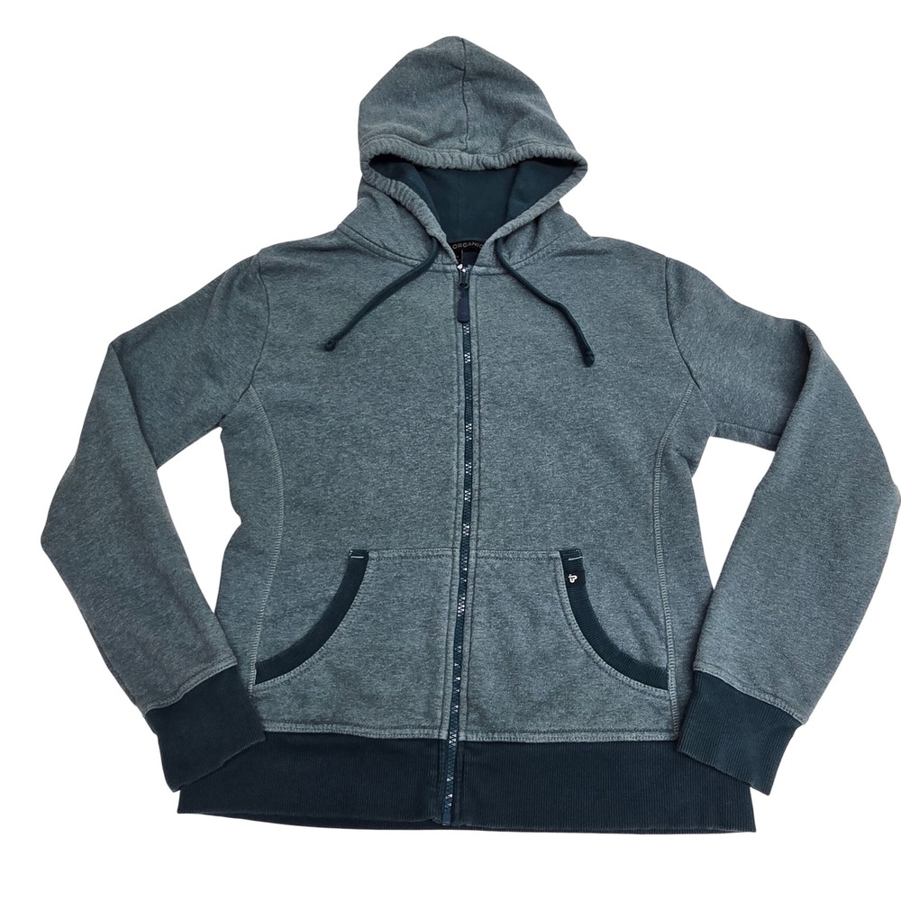 Pact Organic Womens Medium Full Zip Hoodie Heather Teal Blue Cotton Sweatshirt